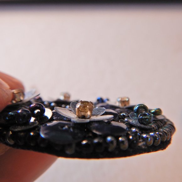 Beaded Black / Midnight Blue  Earrings - Picture 6 of 6